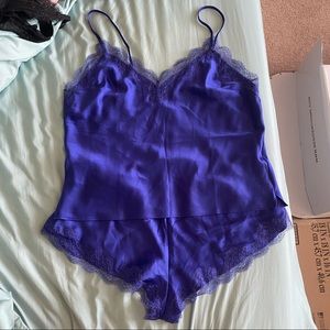 Indigo satin and lace cami set